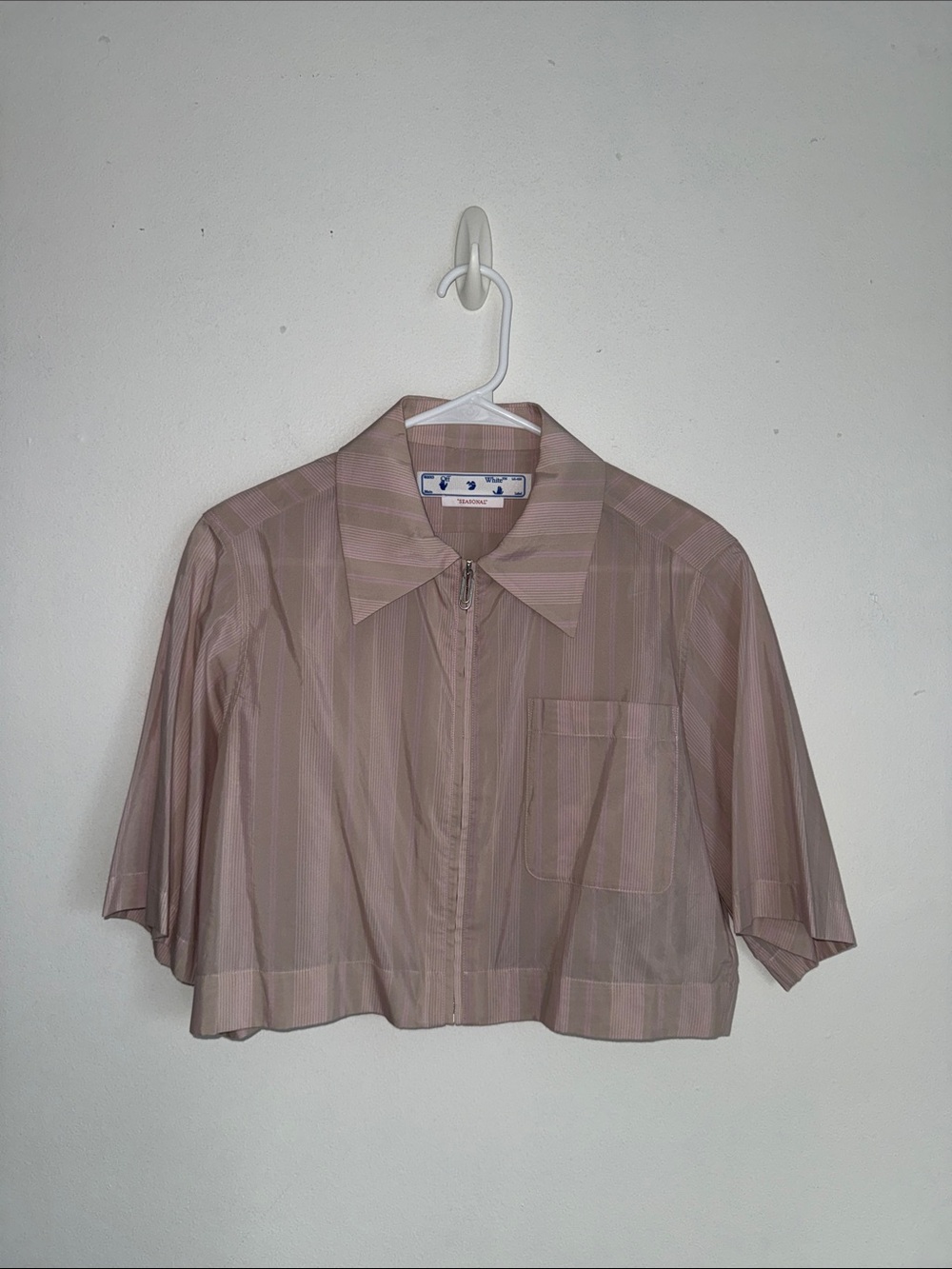 Off-White Seasonal Zip-Front Short-Sleeve Shirt